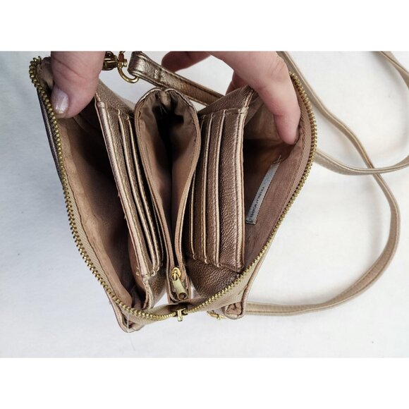 Maurices Beige Gold Basketweave Wristlet Wallet Small Crossbody Shoulder Purse - Picture 3 of 9